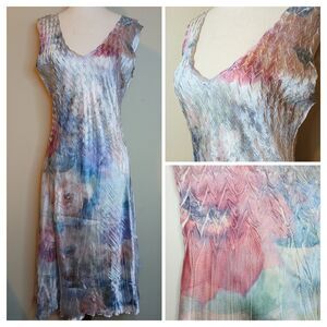 Komarov Dress Sz XL Charmeuse Pastel Floral Midi Slip Sleeveless Slip-on NWT